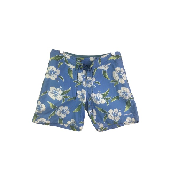 Patagonia Women Board Short Swim trunks Blue White Green Floral Drawstring 5 / S - Picture 1 of 13